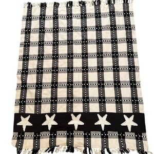 Farmhouse Checks & Stars Washable Cotton Rug / Throw, Black & Cream